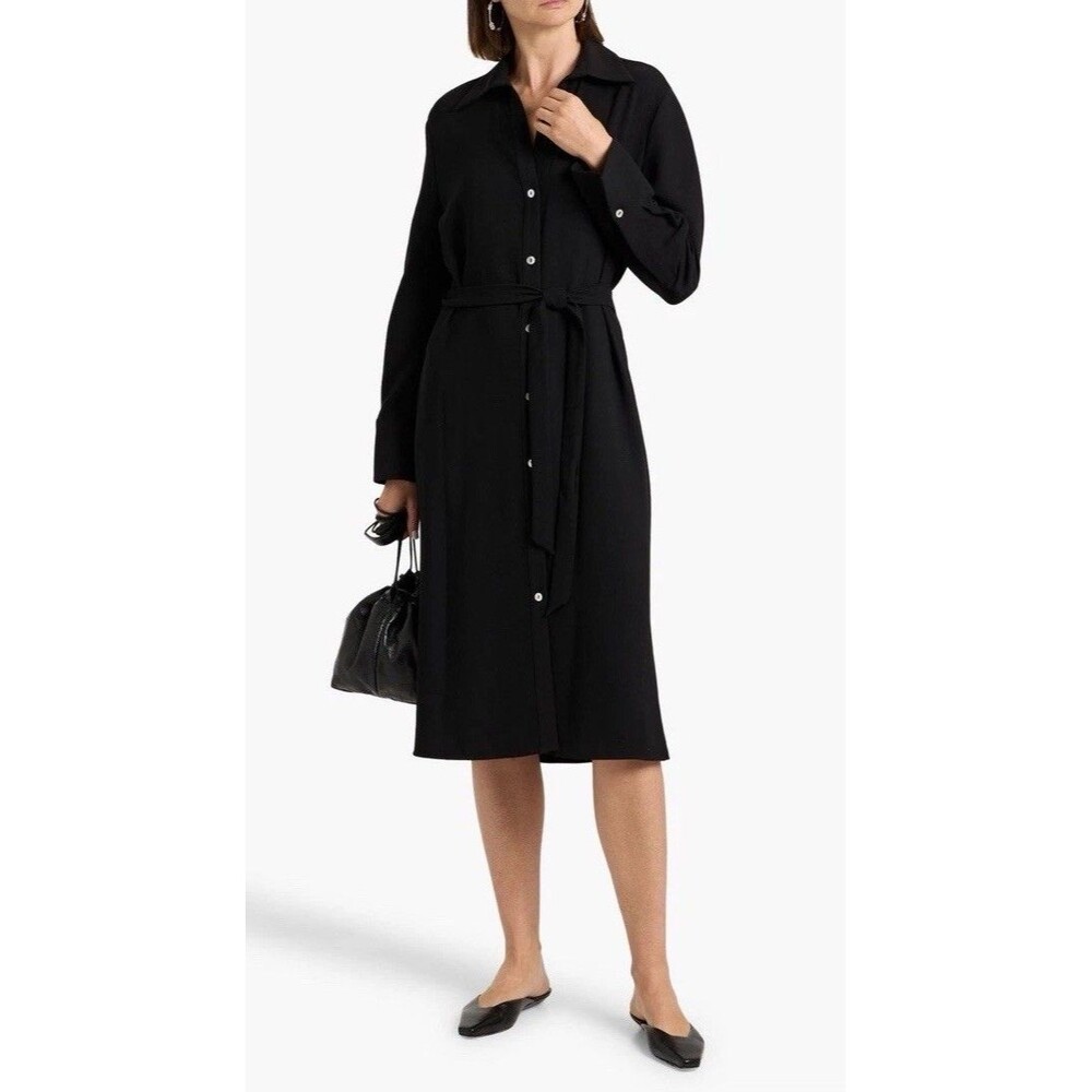 NWT Vince Crepe Midi Shirt Dress In Black Size Large